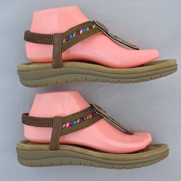 🩵⏭️NIB Brown Beaded Cushioned Boho Sandals Size 8 - Picture 5 of 12